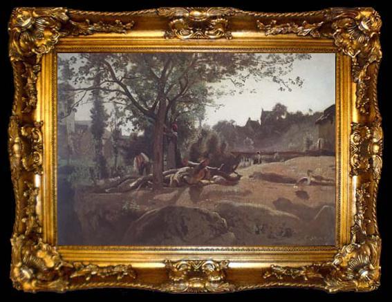 framed  Jean Baptiste Camille  Corot Paysans sous les arbres au soleil levant (mk11), ta009-2